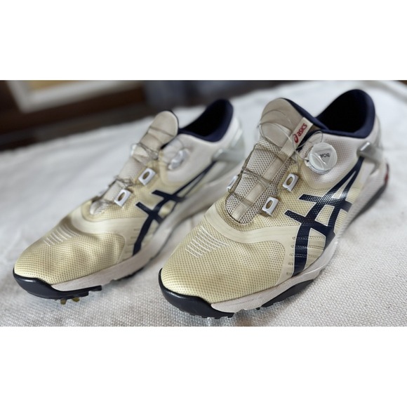 ASICS BOA Golf Shoes Mens Size 13 US 48 Euro White Navy Spiked Athletic Sneakers - Picture 1 of 10
